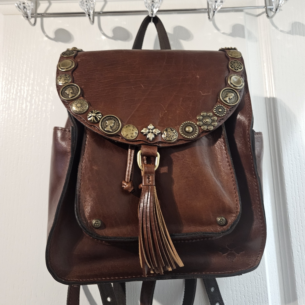 Patricia Nash Brown Leather Backpack with Gold Accents